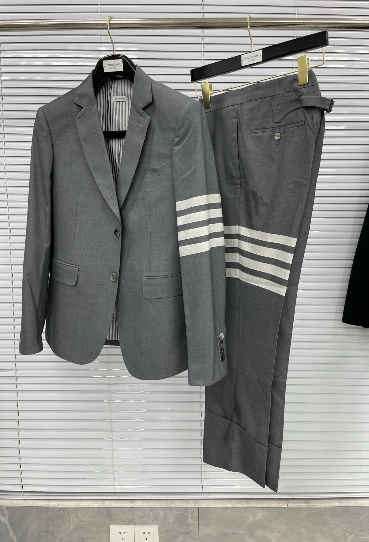 Grey Cotton Striped Leg Joggers - Men's