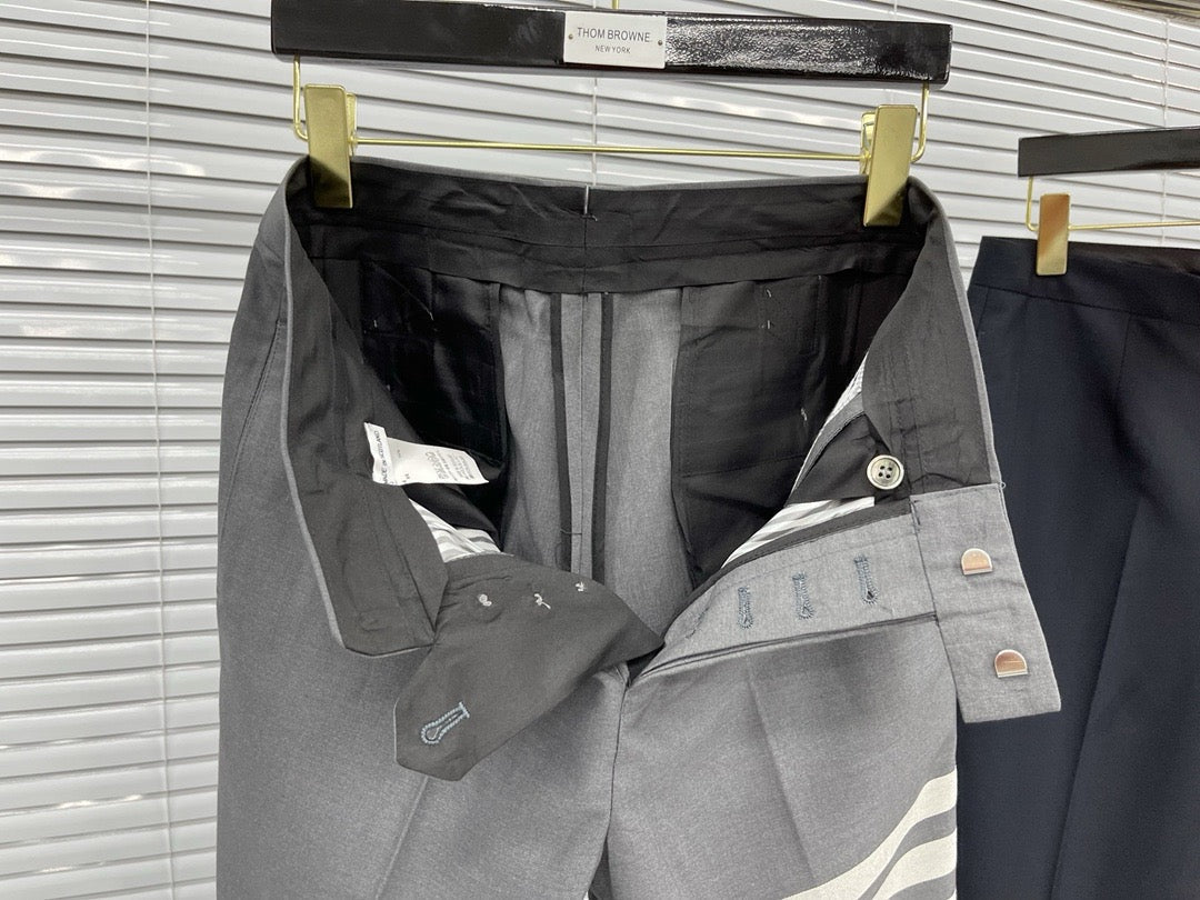 Grey Cotton Striped Leg Joggers - Men's