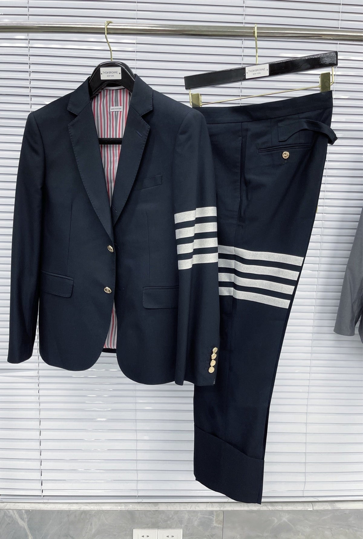 Grey Cotton Striped Leg Joggers - Men's