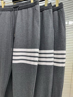 Grey Cotton Bar Stripe Joggers - Men's