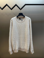Cream Wool Textured Crewneck - Men's