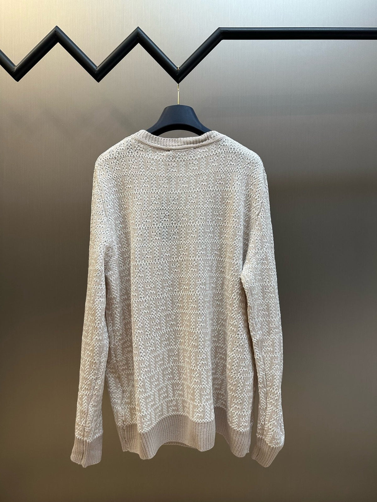 Cream Wool Textured Crewneck - Men's