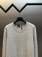 Cream Wool Textured Crewneck - Men's