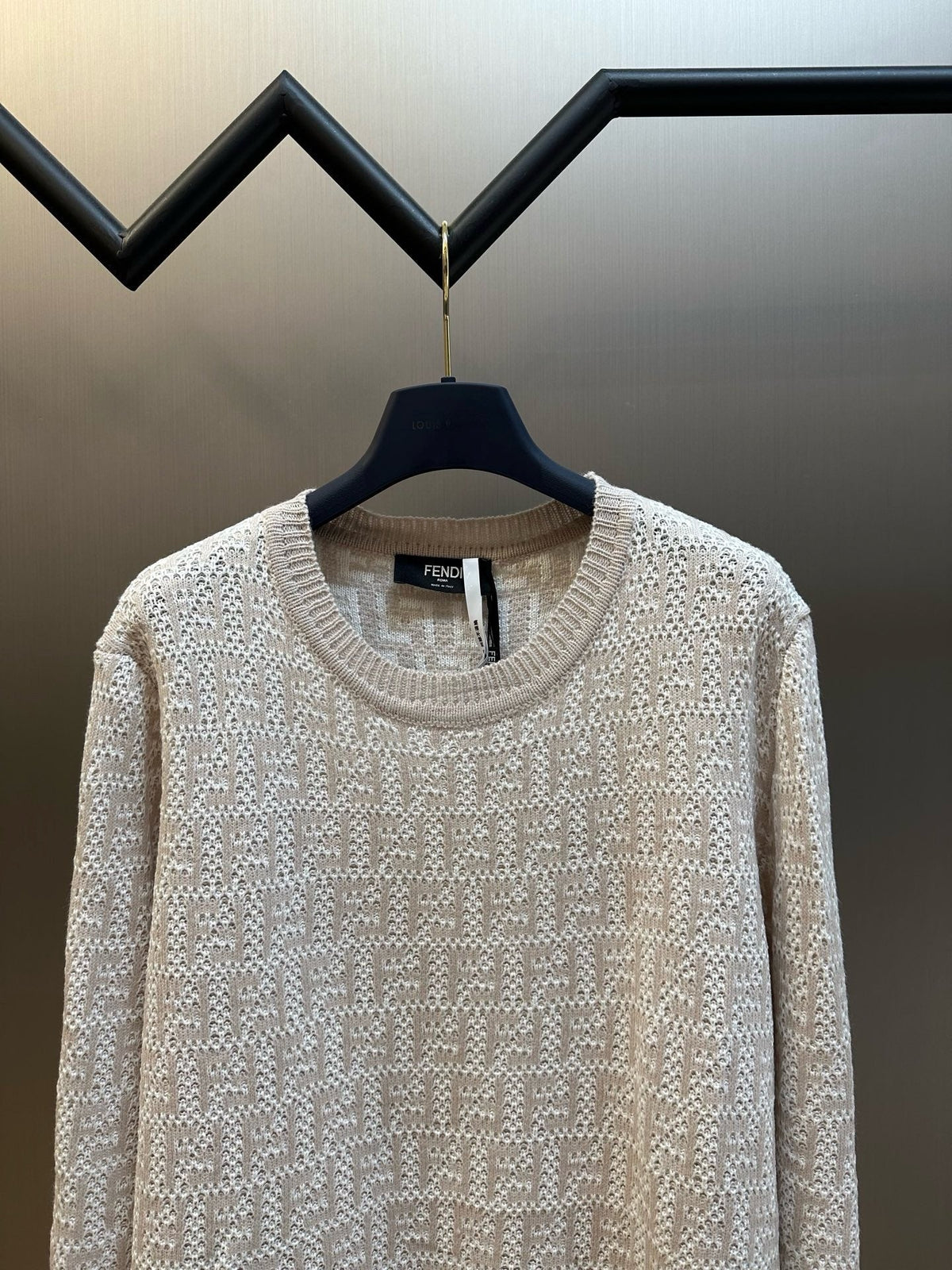 Cream Wool Textured Crewneck - Men's