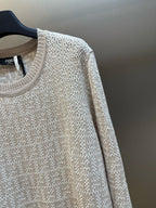 Cream Wool Textured Crewneck - Men's