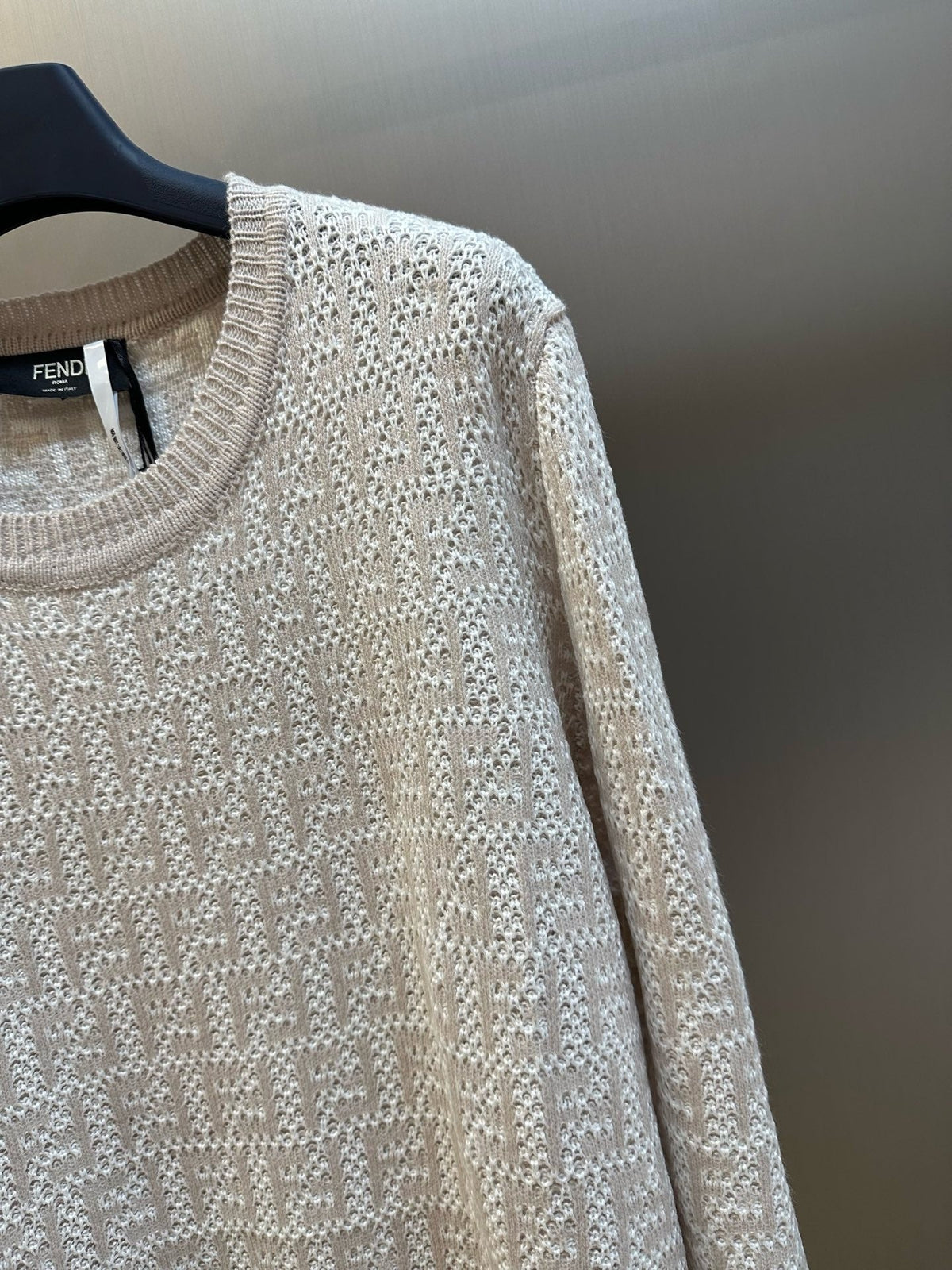Cream Wool Textured Crewneck - Men's