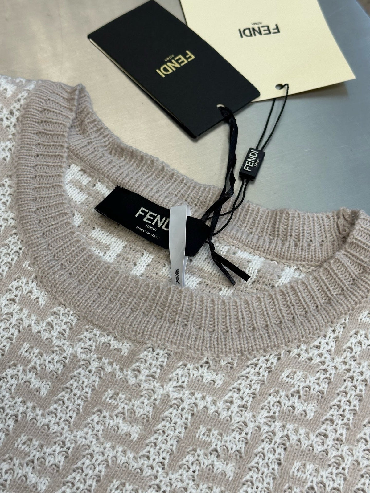 Cream Wool Textured Crewneck - Men's