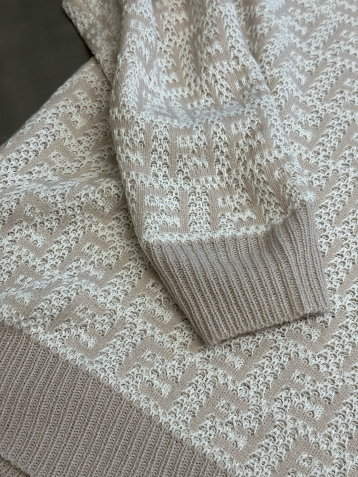 Cream Wool Textured Crewneck - Men's