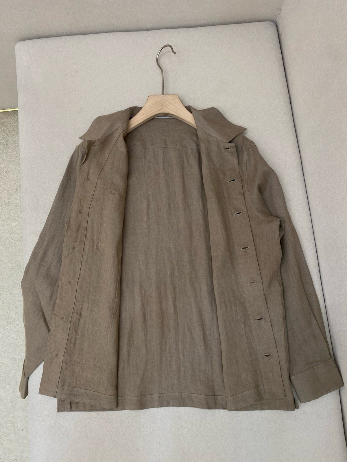 Khaki Suede Plain Overshirt - Men's