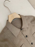 Khaki Suede Plain Overshirt - Men's