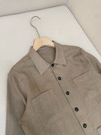 Khaki Suede Plain Overshirt - Men's