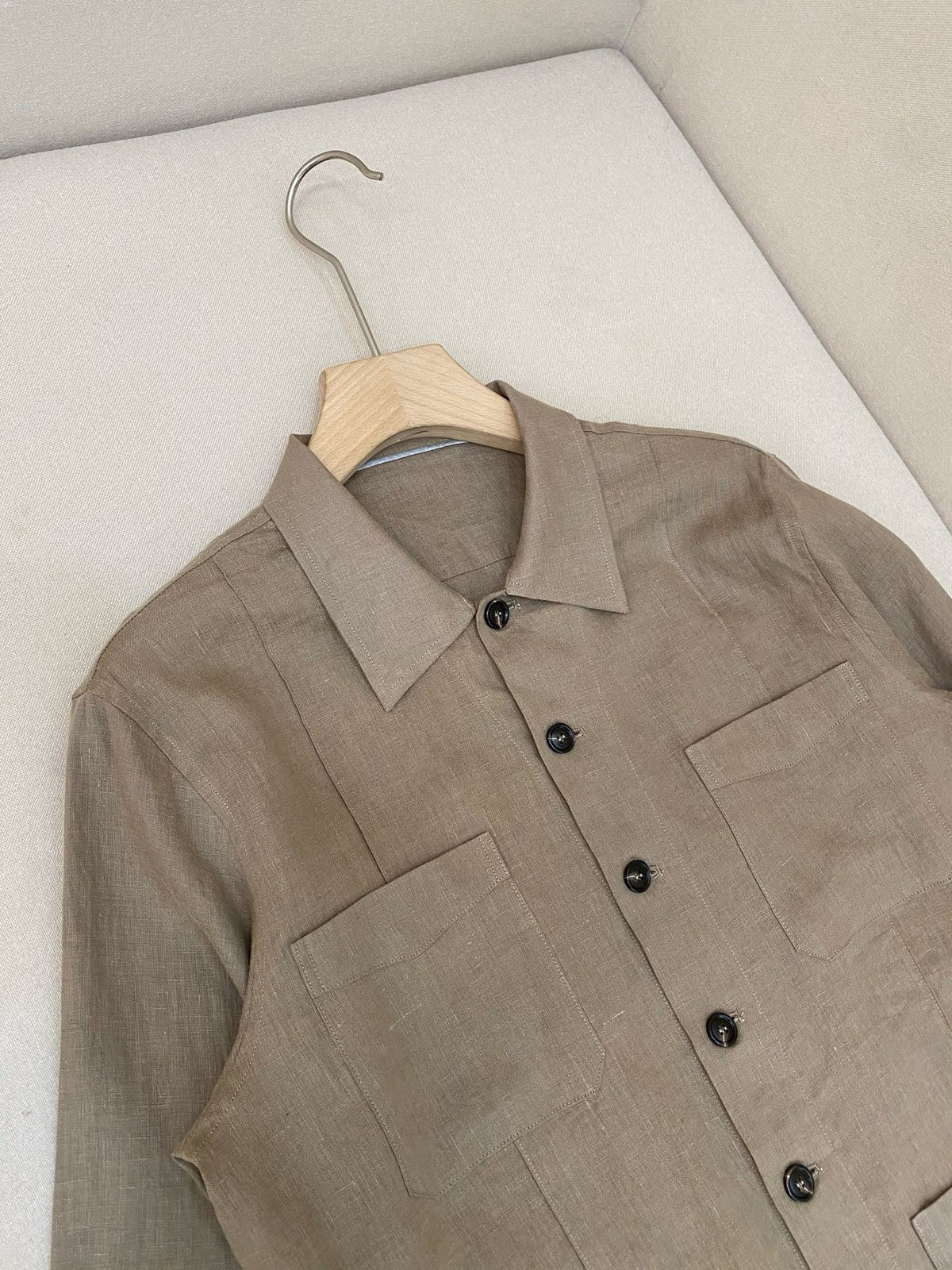 Khaki Suede Plain Overshirt - Men's