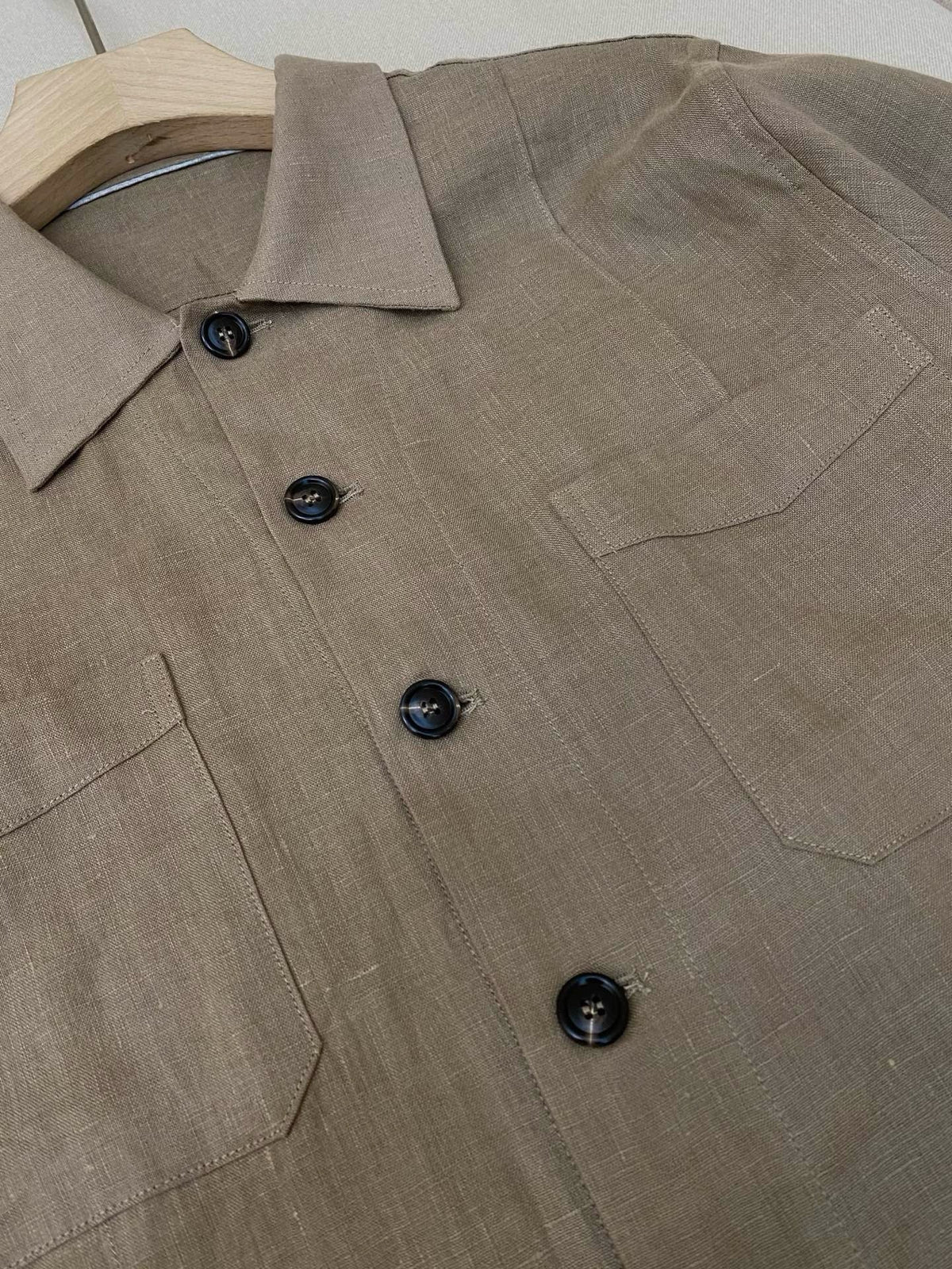Khaki Suede Plain Overshirt - Men's