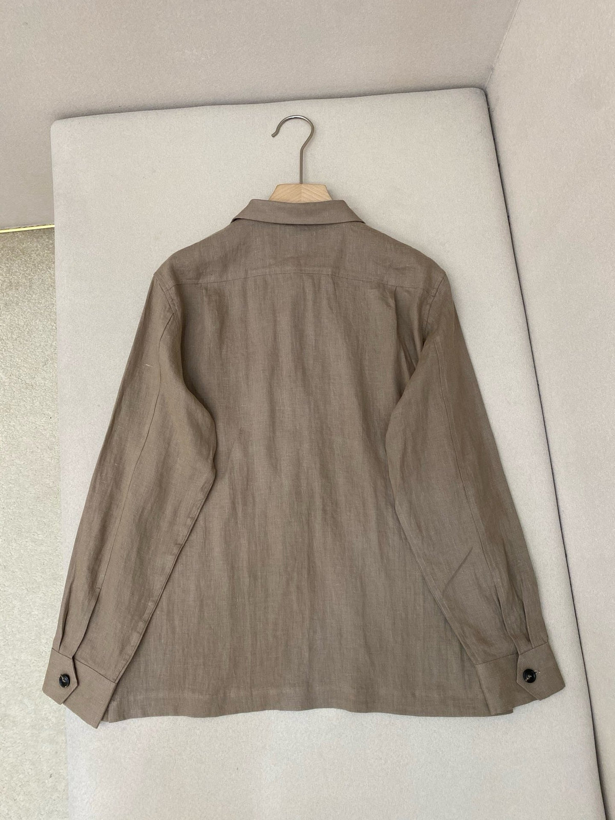 Khaki Suede Plain Overshirt - Men's