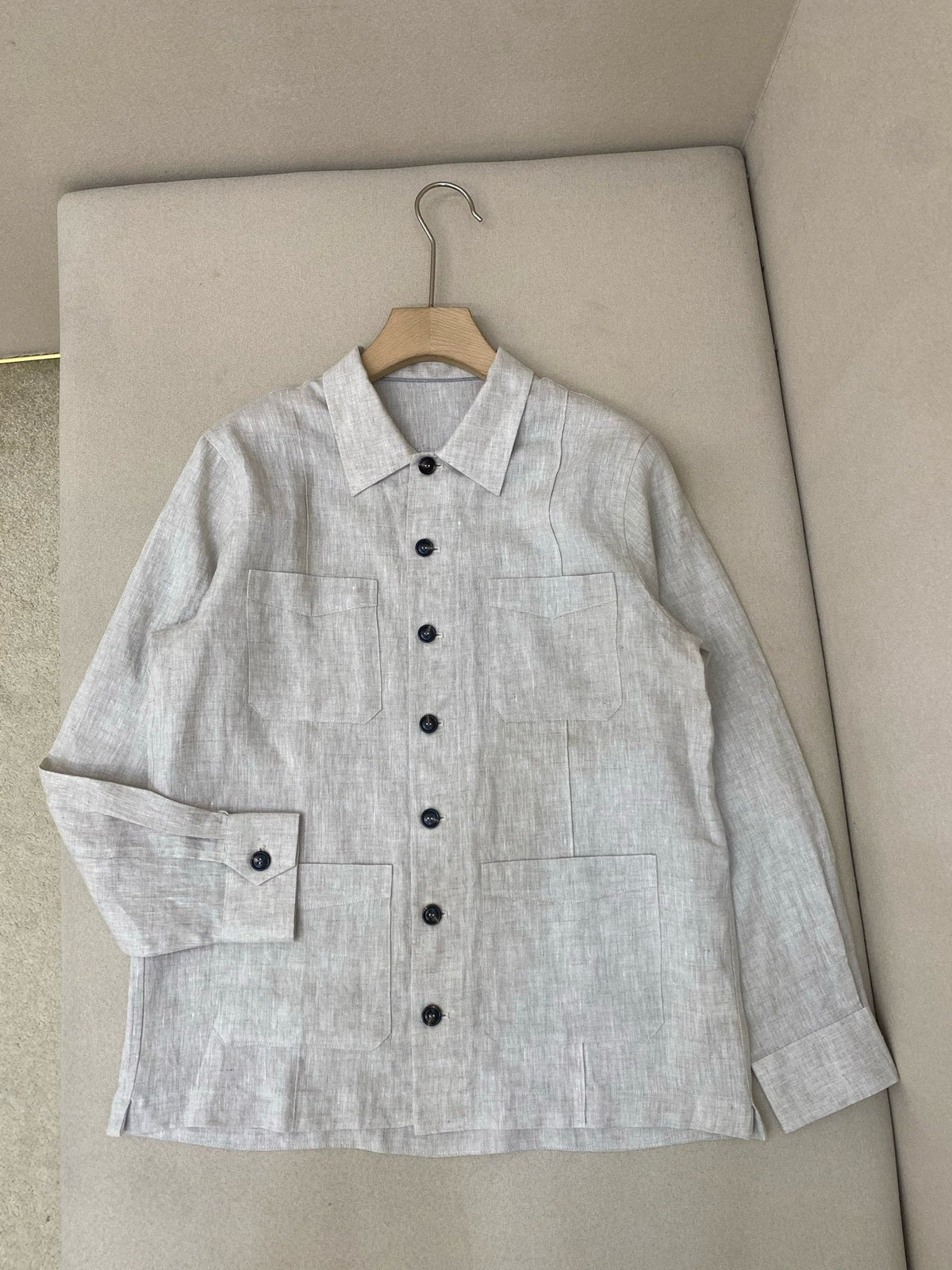 Khaki Suede Plain Overshirt - Men's