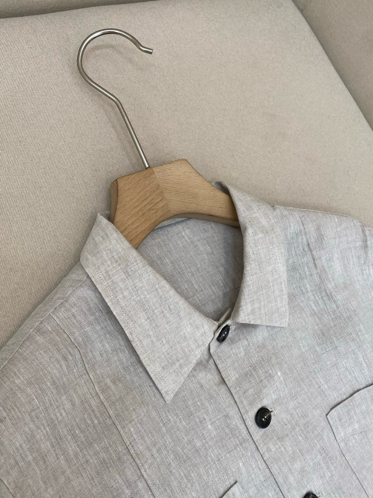 Khaki Suede Plain Overshirt - Men's