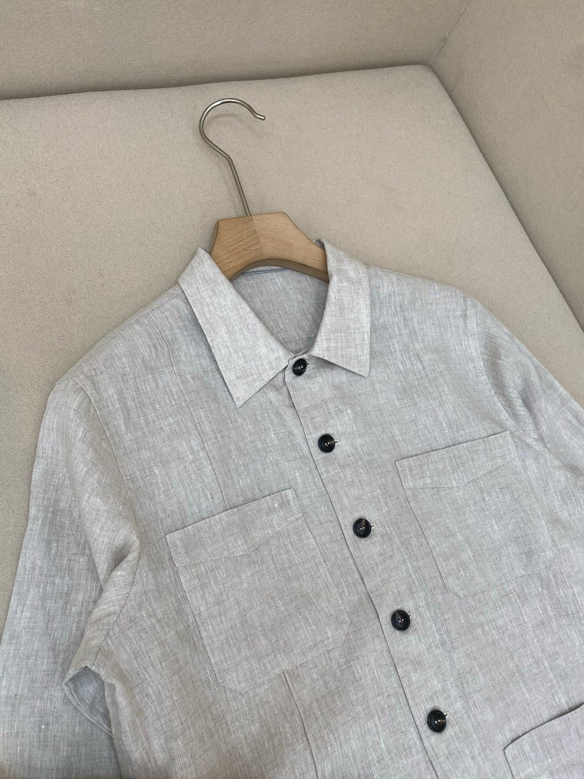 Khaki Suede Plain Overshirt - Men's