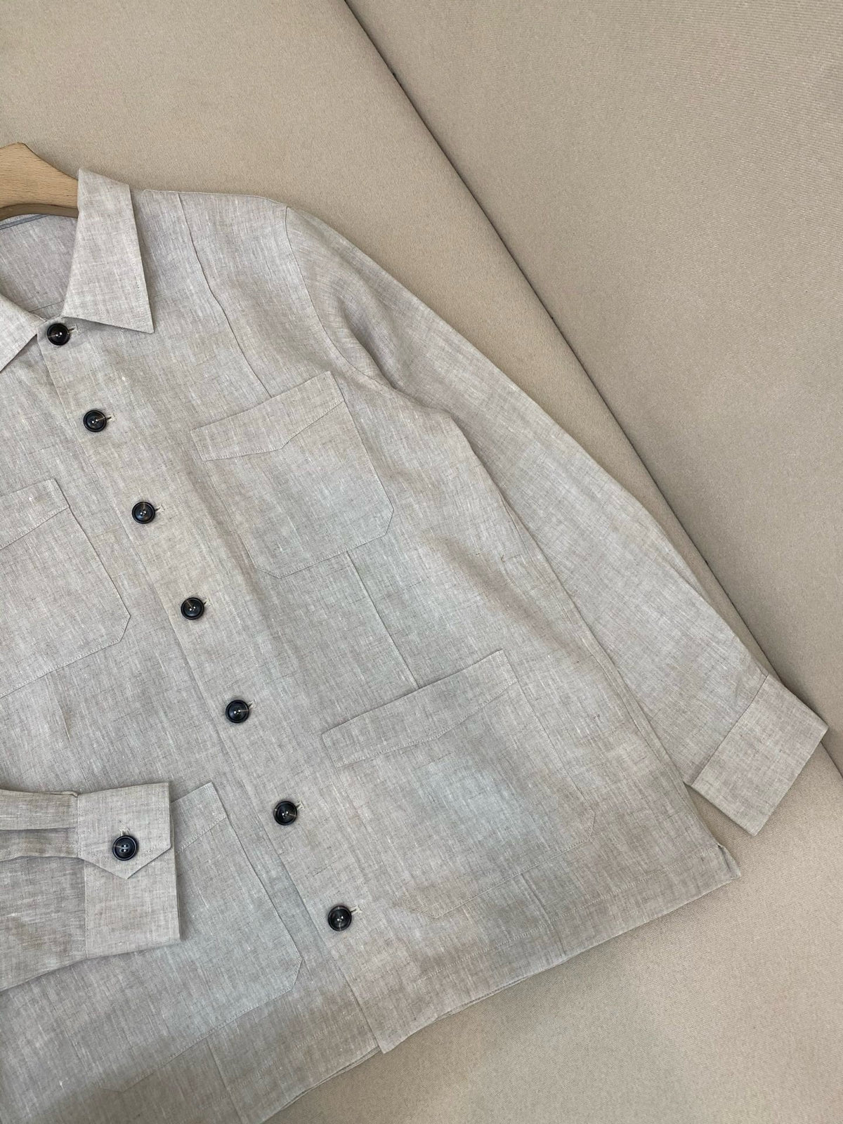 Khaki Suede Plain Overshirt - Men's
