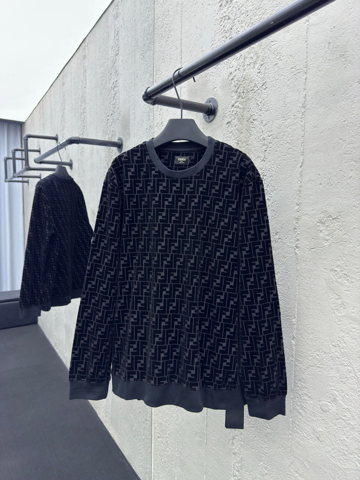 Navy Jacquard Monogram Crewneck - Men's