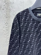 Navy Jacquard Monogram Crewneck - Men's