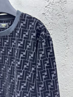 Navy Jacquard Monogram Crewneck - Men's