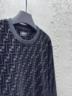 Navy Jacquard Monogram Crewneck - Men's