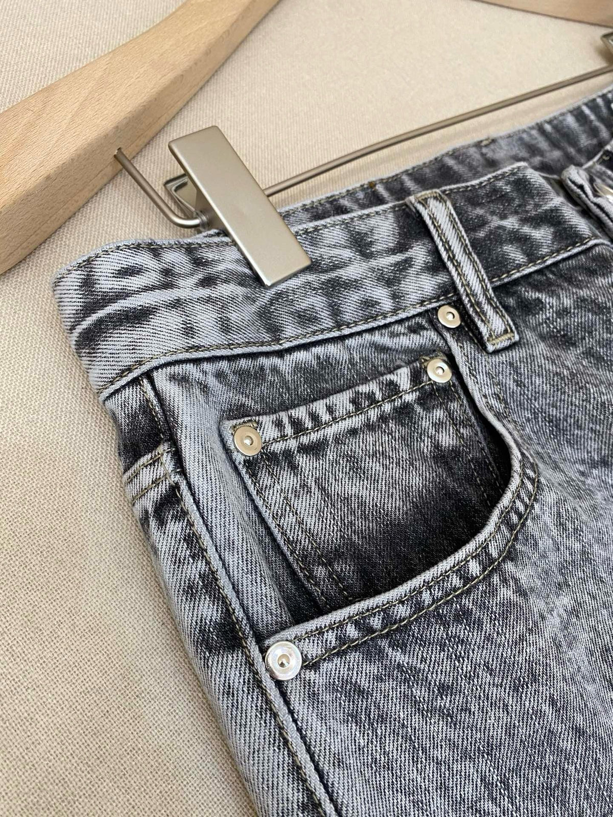 Grey Denim Acid Wash Straight - Women's