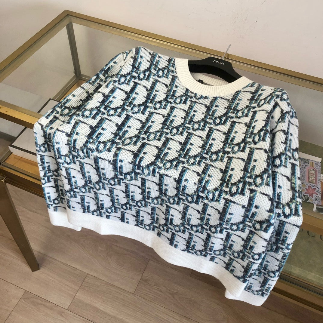 Cream Jacquard Monogram Crewneck - Men's