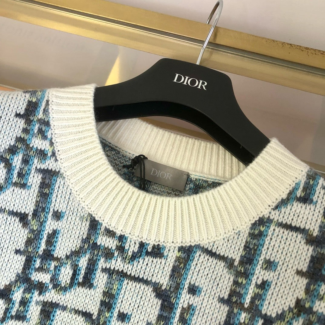Cream Jacquard Monogram Crewneck - Men's