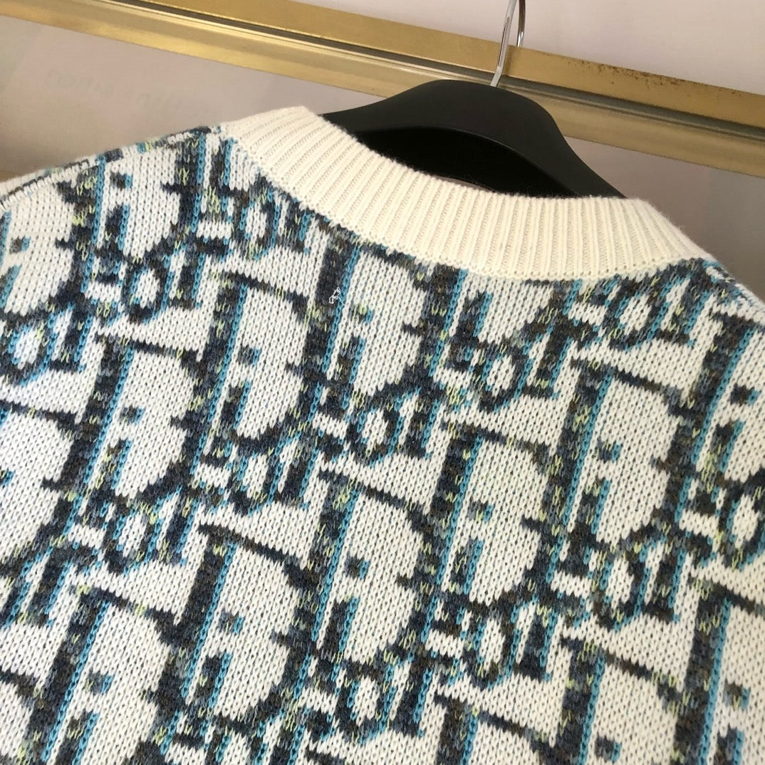 Cream Jacquard Monogram Crewneck - Men's