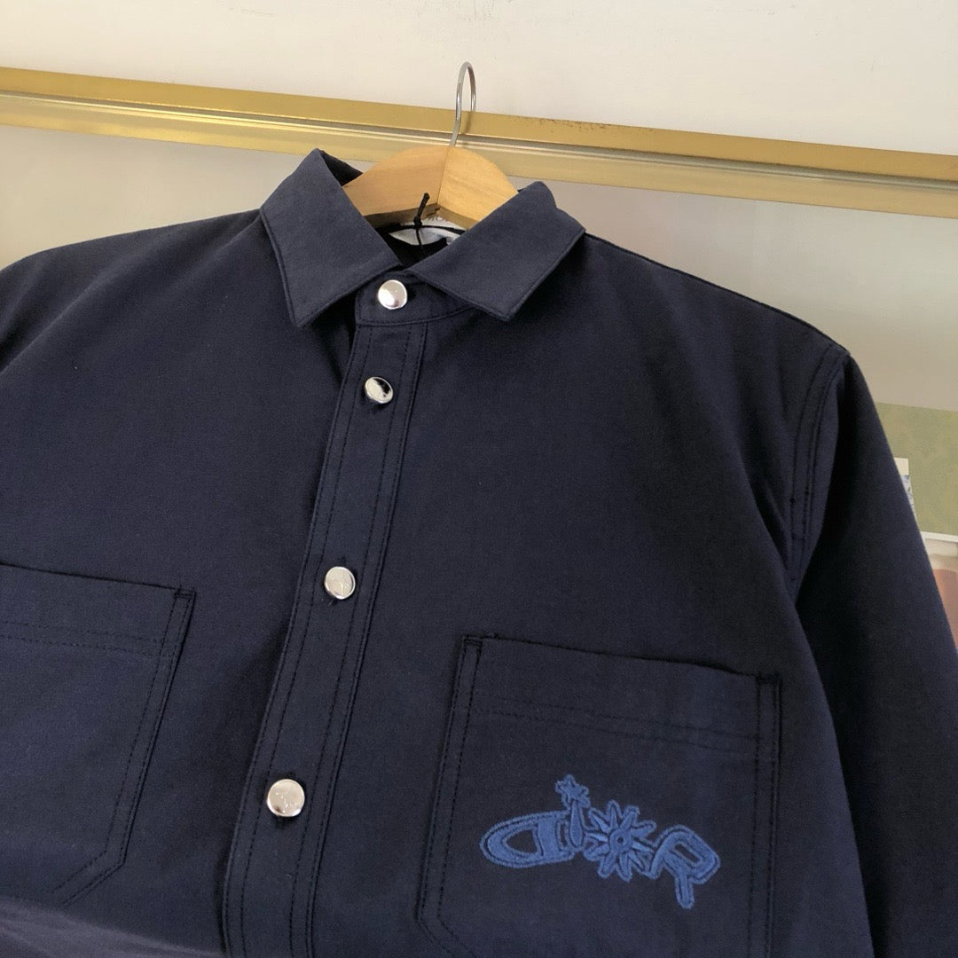 Navy Cotton Script Long-Sleeve - Men's
