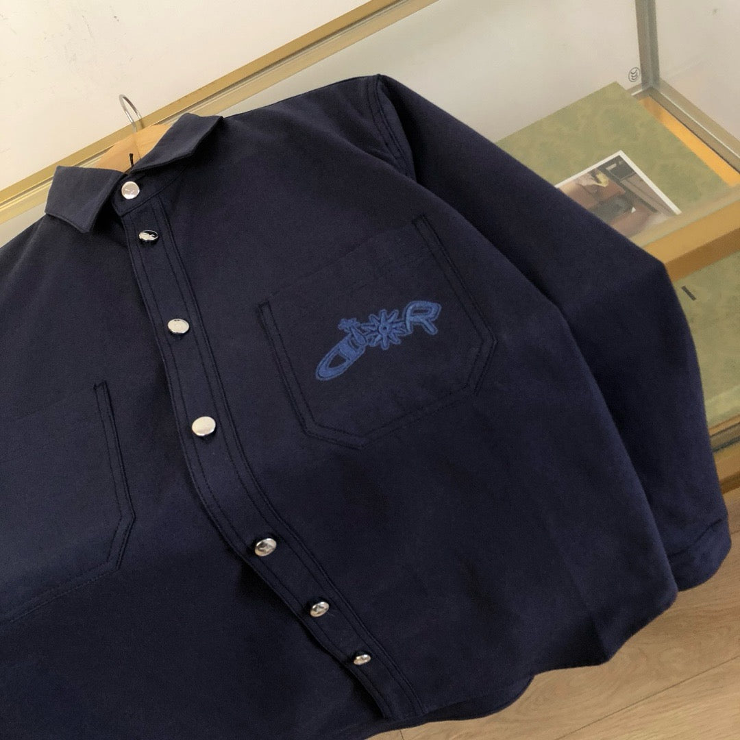 Navy Cotton Script Long-Sleeve - Men's