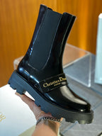 Black Patent Lug Sole Chelsea Boot - Women's