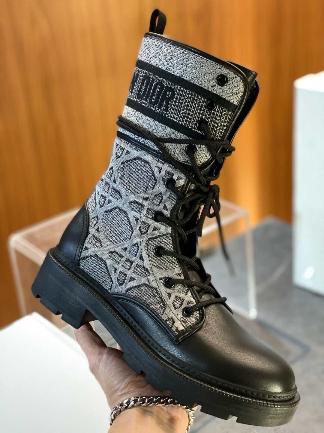 Black Canvas Monogram Combat Boot - Women's