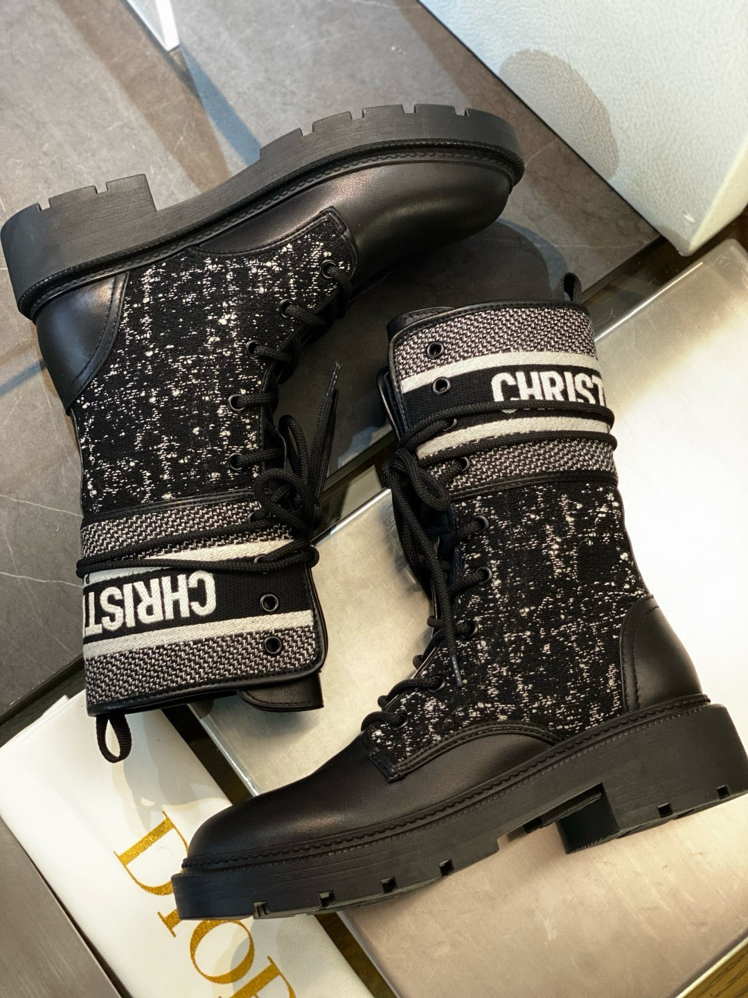 Black Canvas Monogram Combat Boot - Women's