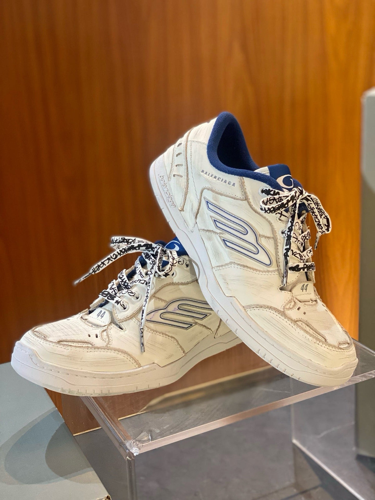White and Blue Mesh Runner Sneakers