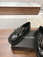 Black Leather Lug Sole Loafer - Men's