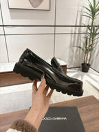 Black Leather Lug Sole Loafer - Men's