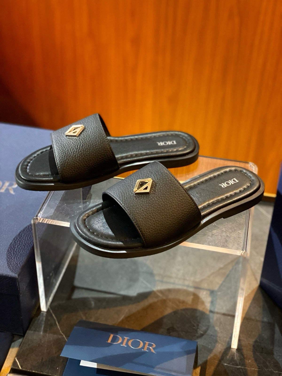 Black Leather Logo Double Strap - Men's