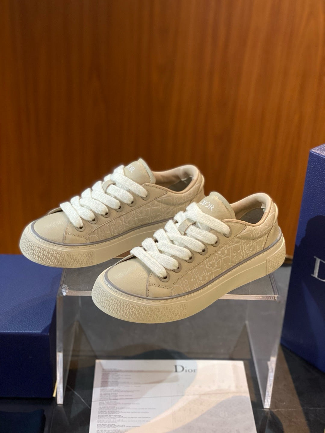 Knit Low-Top Beige Sneakers - Men's
