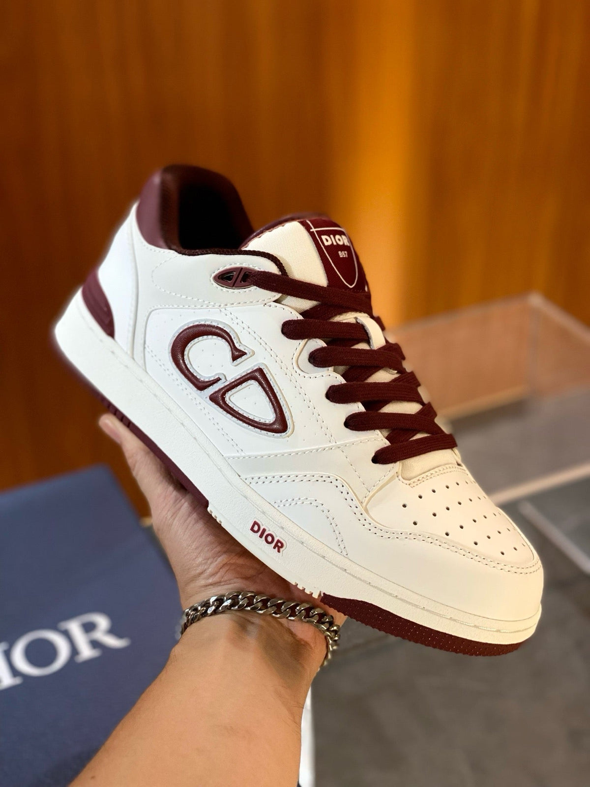 Leather Low-Top Burgundy CD Sneakers - Men's