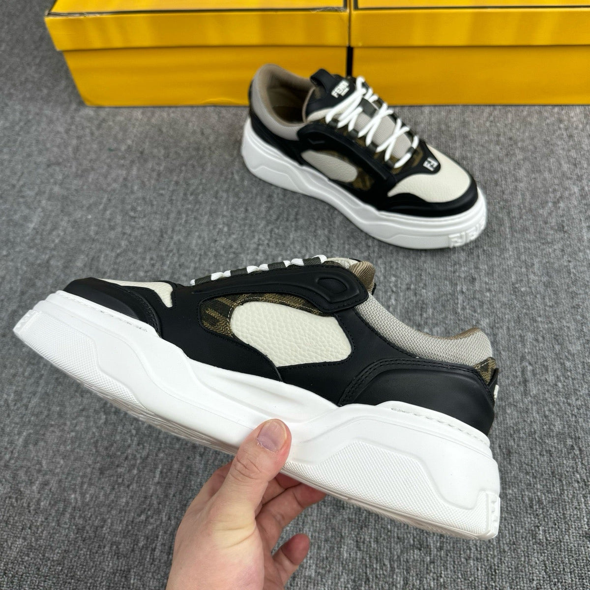 Black Leather Colourblock Chunky - Men's