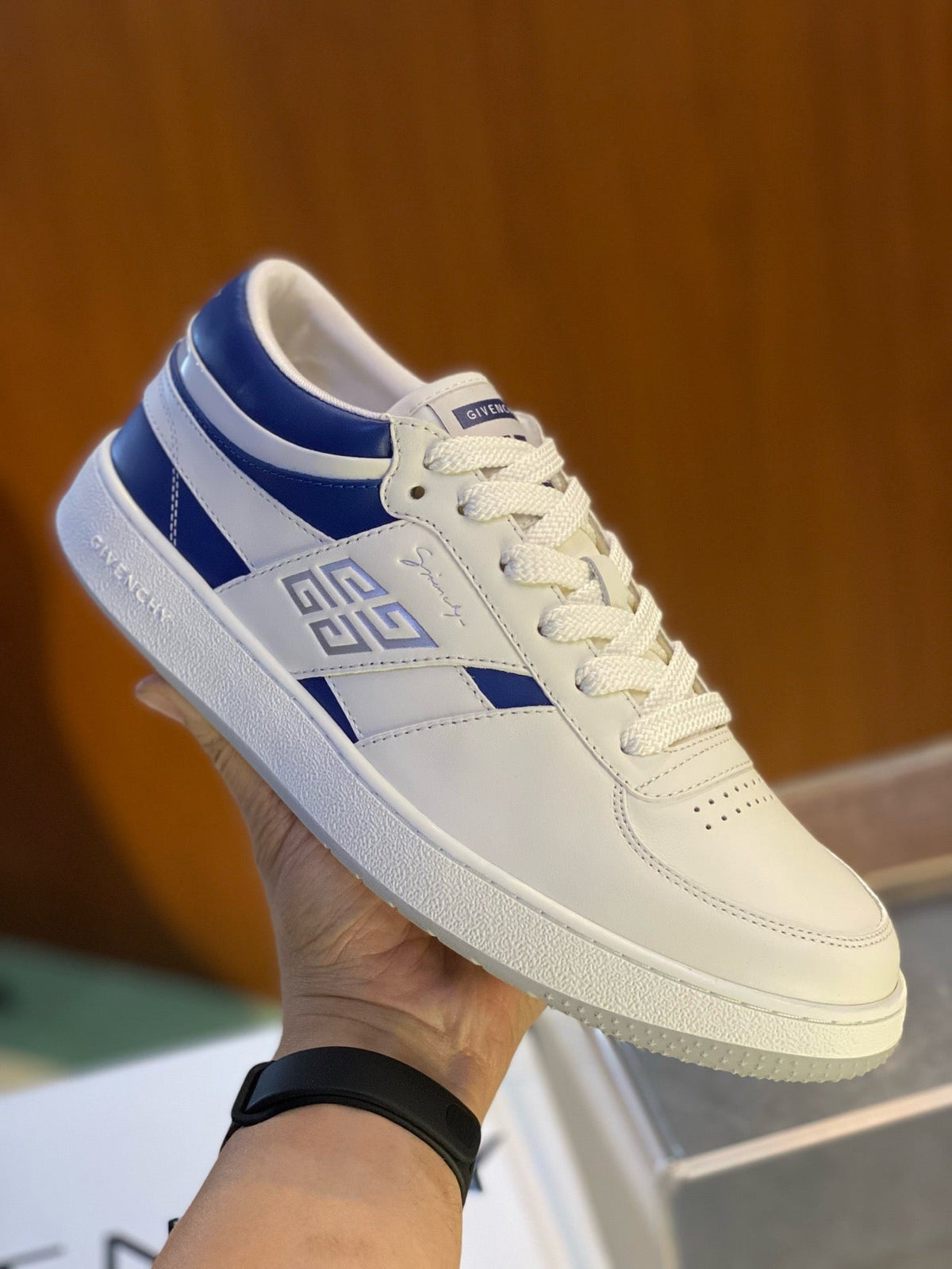 Cream Leather Colourblock Low-Top - Men's