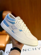 Cream Leather Colourblock Low-Top - Men's