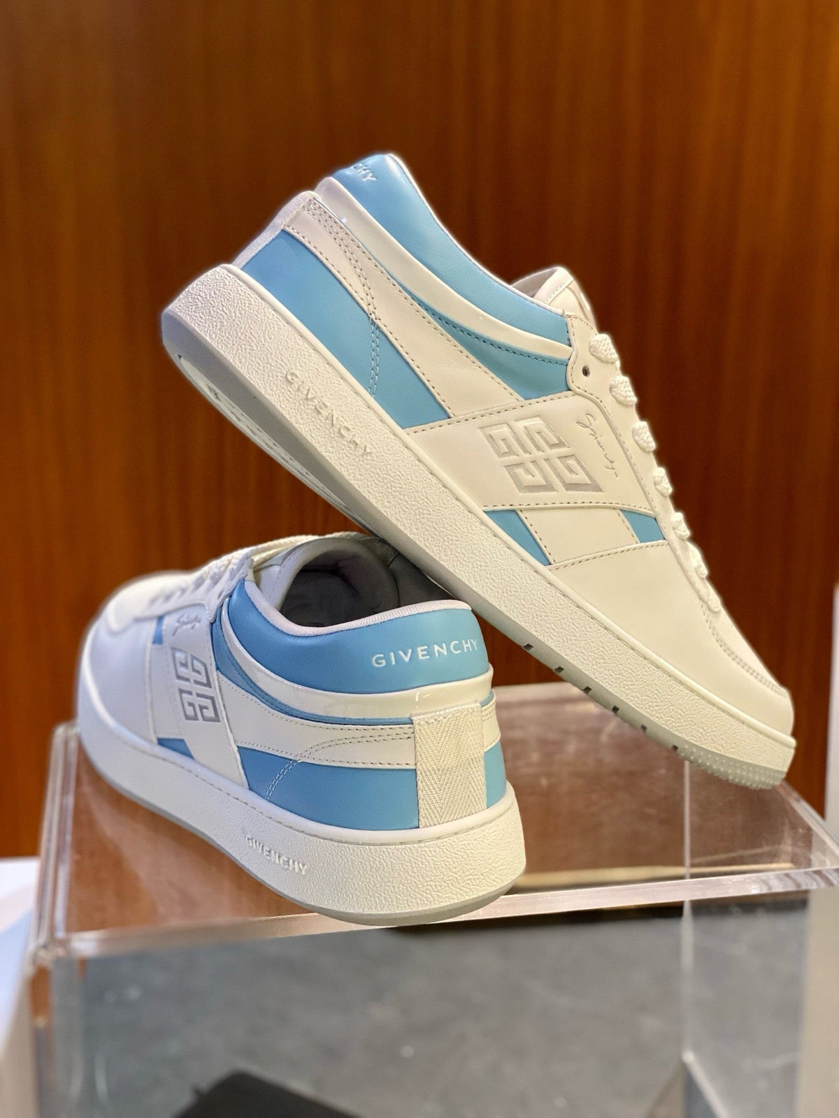 Cream Leather Colourblock Low-Top - Men's