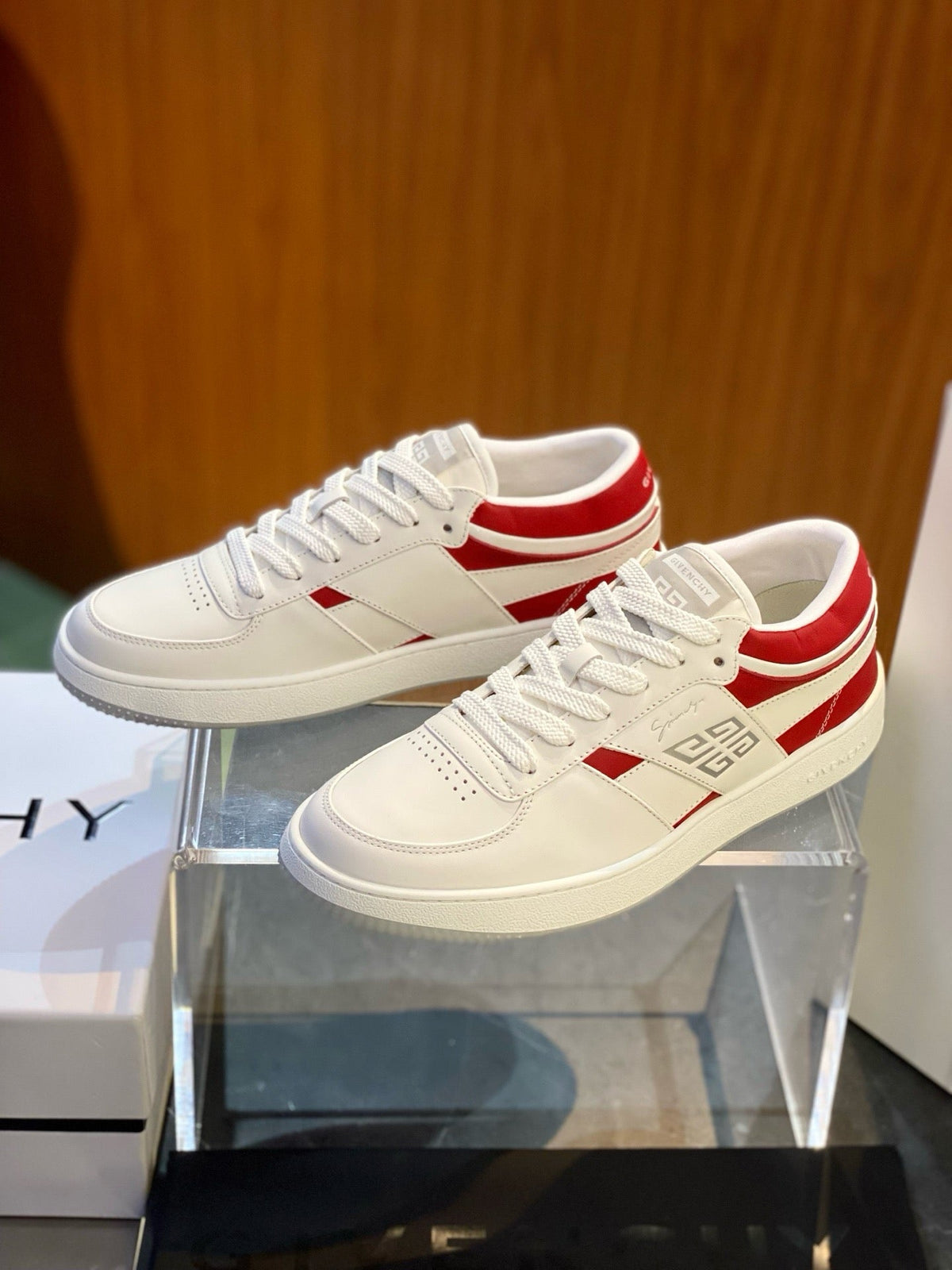 Cream Leather Colourblock Low-Top - Men's