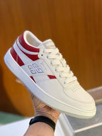 Cream Leather Colourblock Low-Top - Men's
