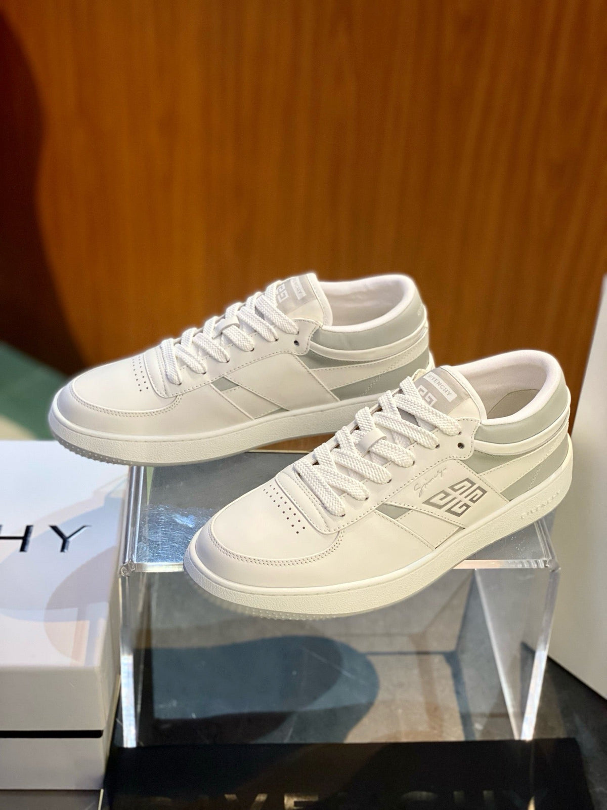 Cream Leather Colourblock Low-Top - Men's