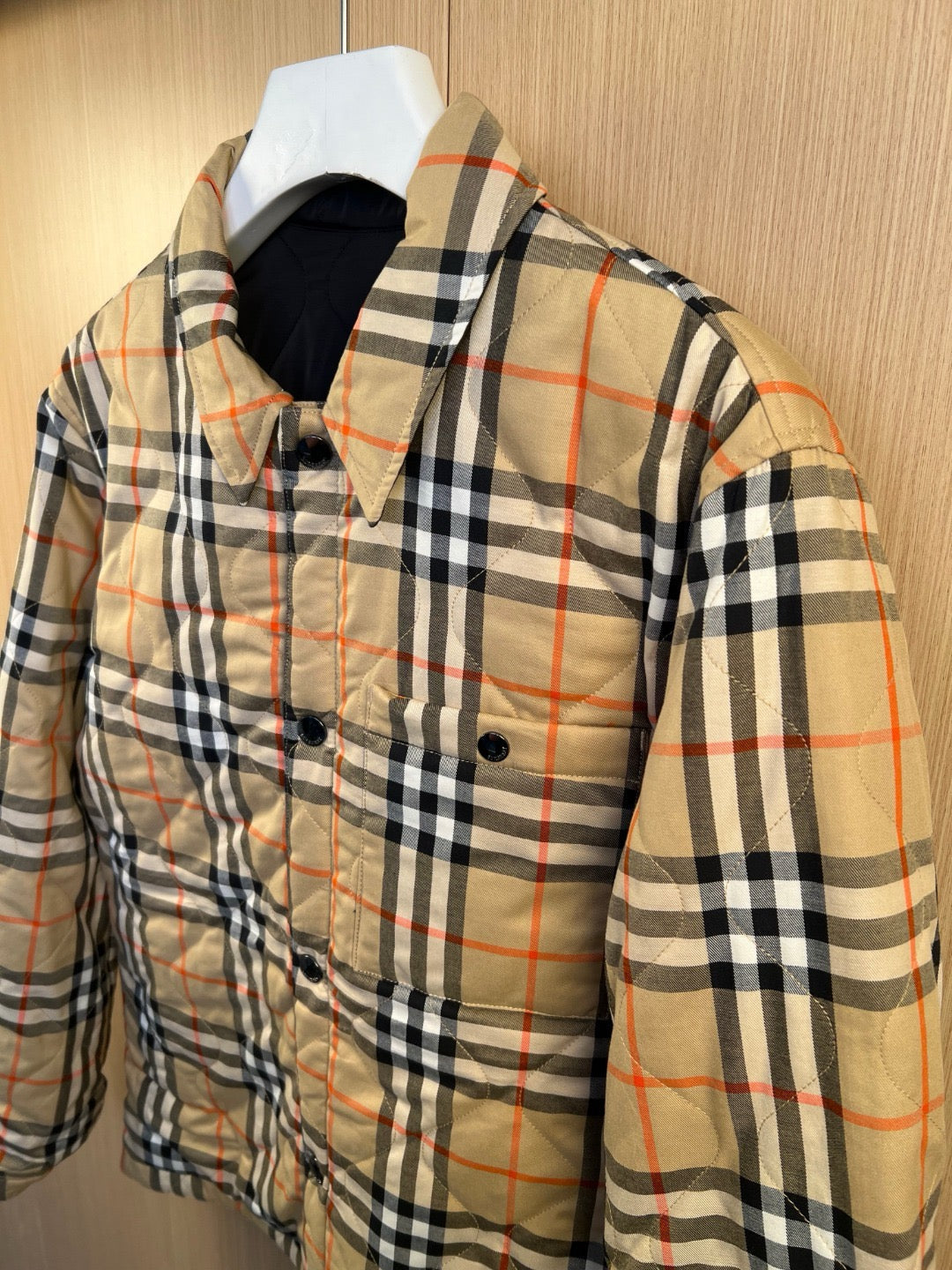 Beige Cotton Check Blouson - Men's