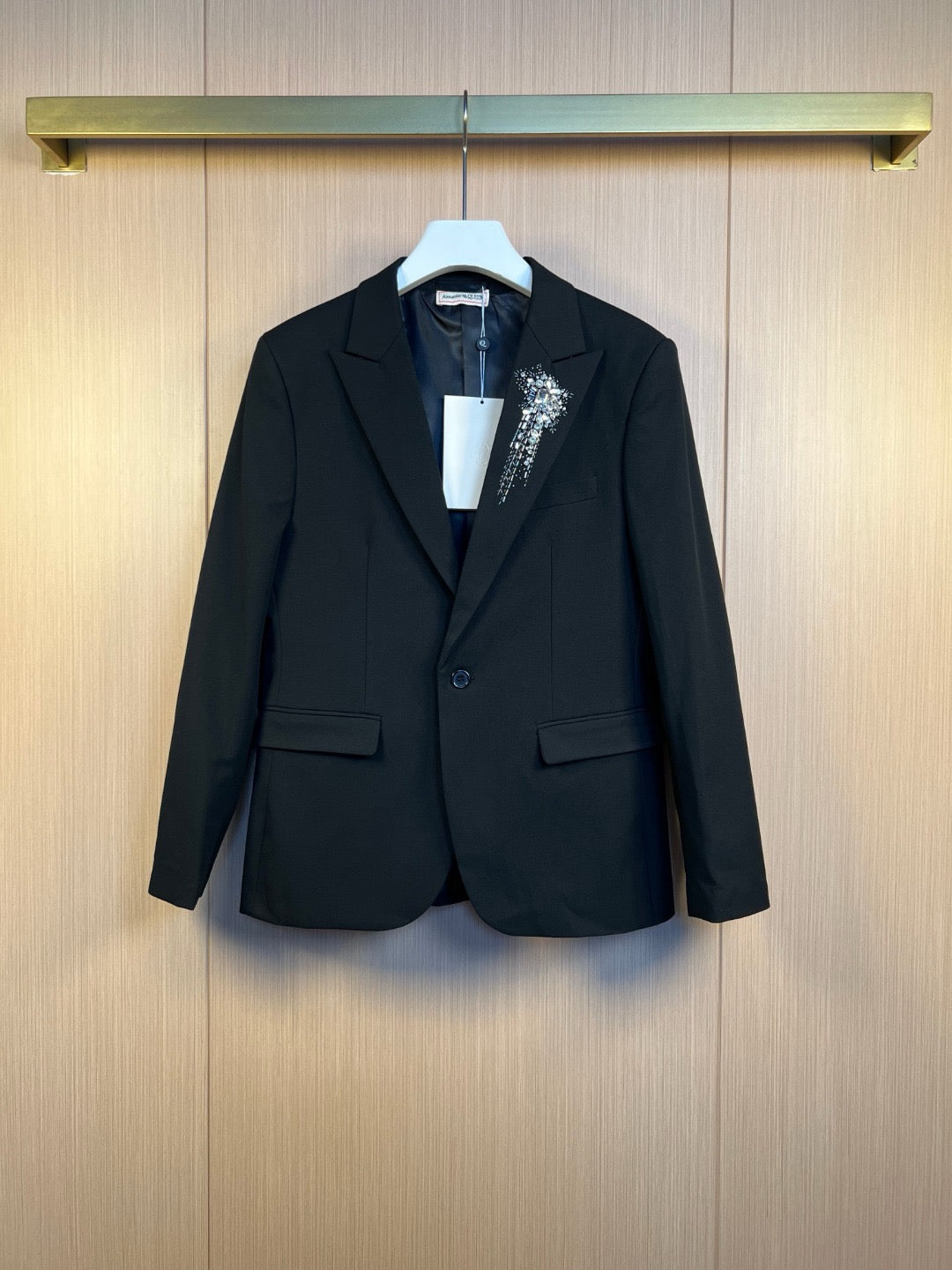 Black Wool Single-Breasted Blazer - Men's